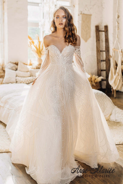 Marina Open back A-line Long sleeve Wedding Dress Front