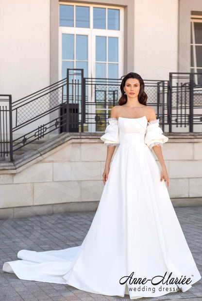 Amandin Open back A-line Detachable sleeves Wedding Dress 5