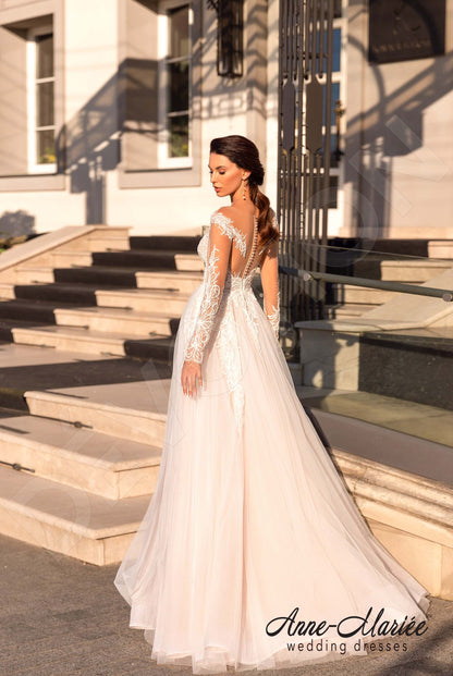 Astrida Illusion back A-line Long sleeve Wedding Dress Back