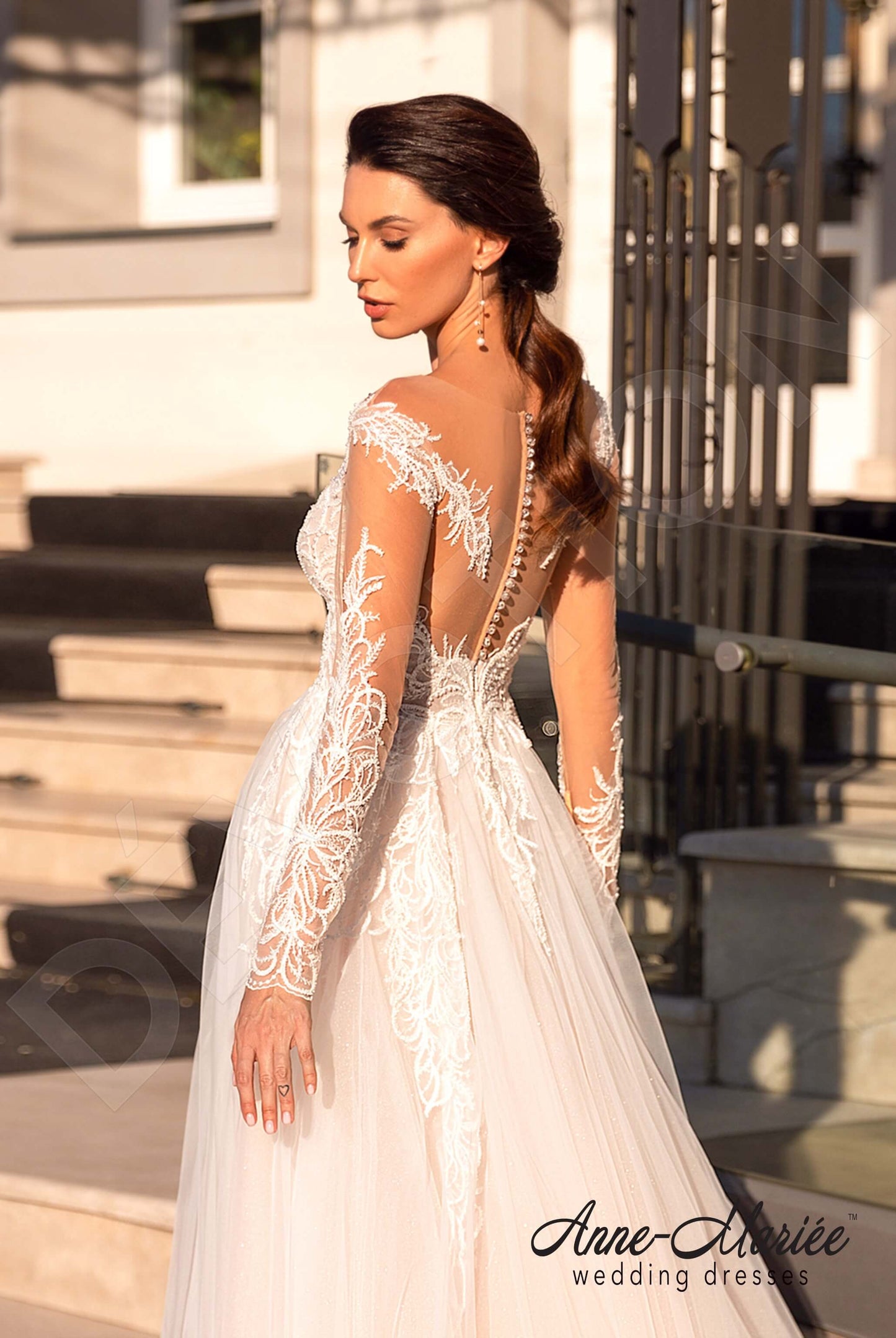 Astrida Illusion back A-line Long sleeve Wedding Dress 3