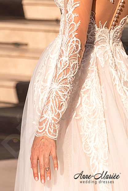 Astrida Illusion back A-line Long sleeve Wedding Dress 6