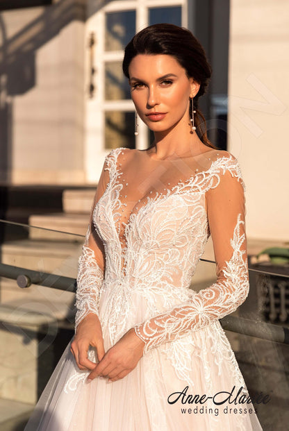 Astrida Illusion back A-line Long sleeve Wedding Dress 2