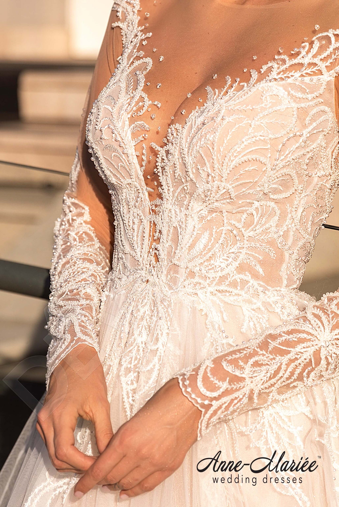 Astrida Illusion back A-line Long sleeve Wedding Dress 7