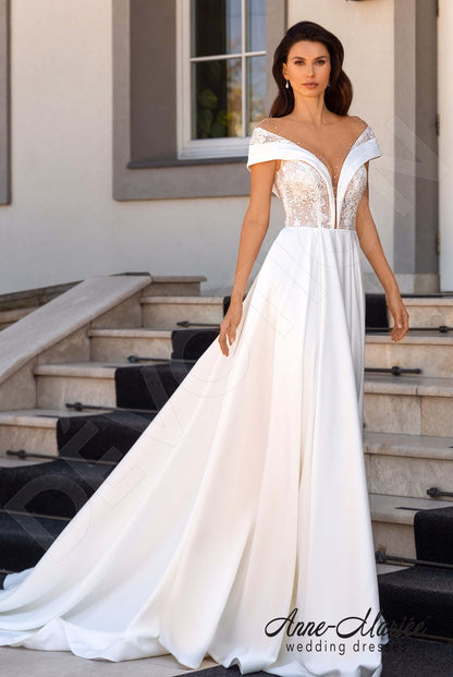 Ewet Illusion back A-line Short/ Cap sleeve Wedding Dress Front