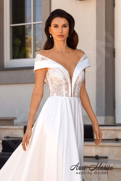 Ewet Illusion back A-line Short/ Cap sleeve Wedding Dress 4