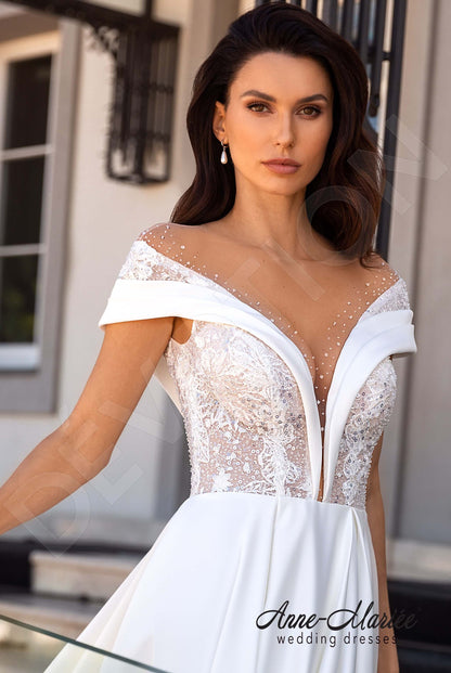 Ewet Illusion back A-line Short/ Cap sleeve Wedding Dress 7