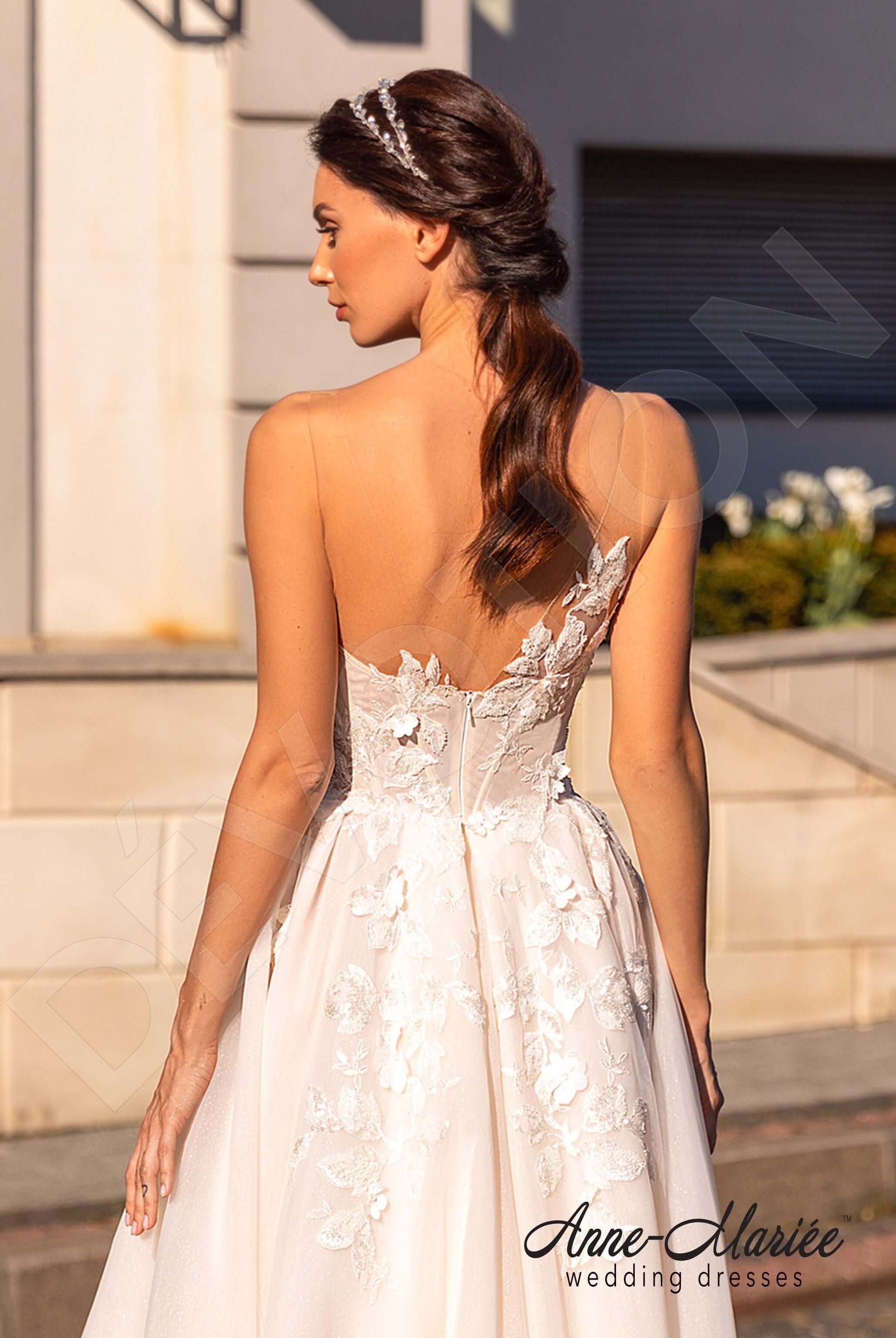 Flor A-line V-neck Milk Peach Wedding dress
