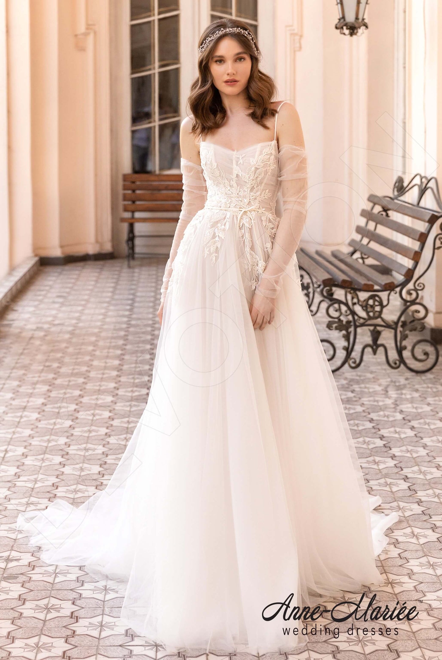 Lucile Open back A-line Detachable sleeves Wedding Dress Front
