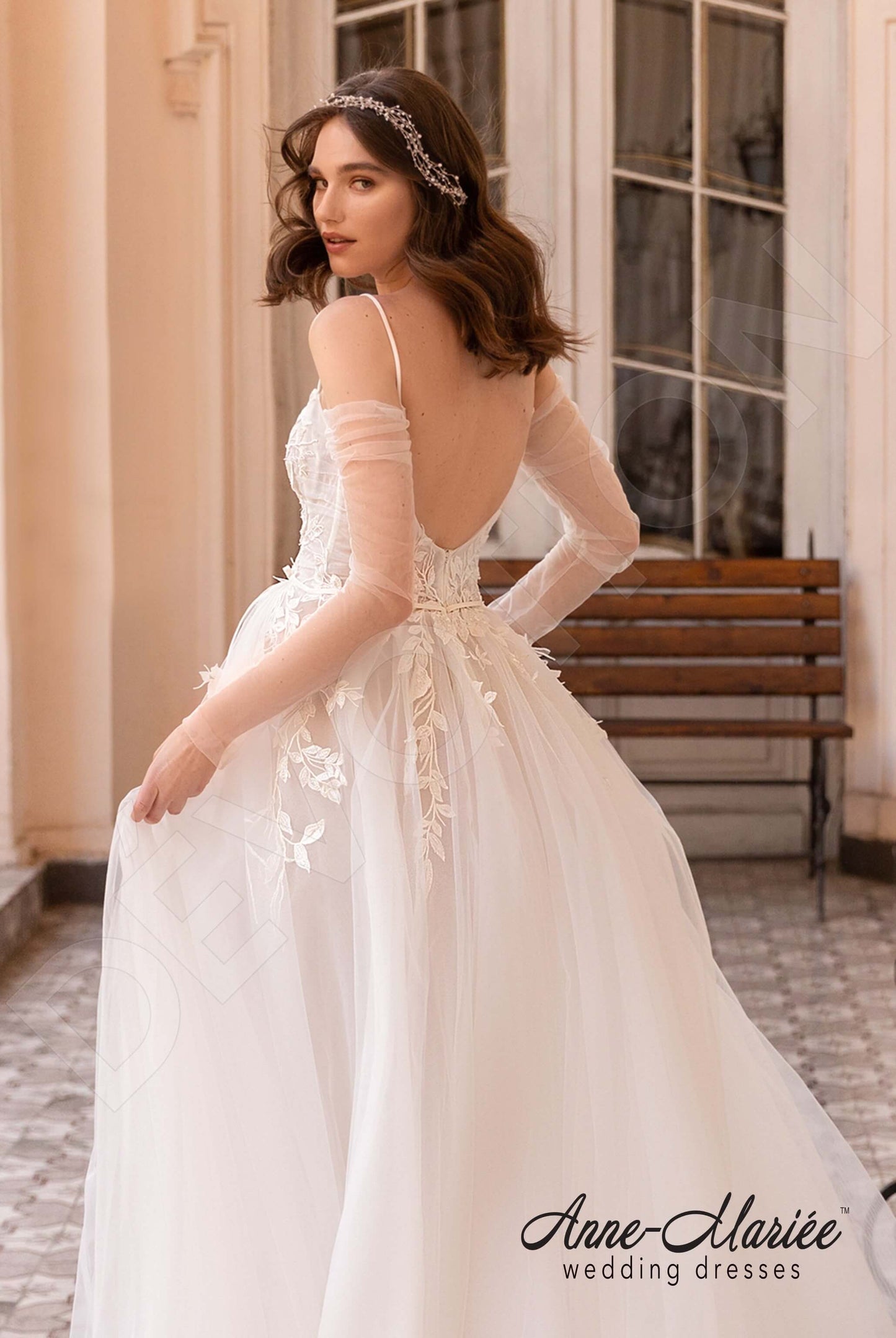 Lucile Open back A-line Detachable sleeves Wedding Dress 3