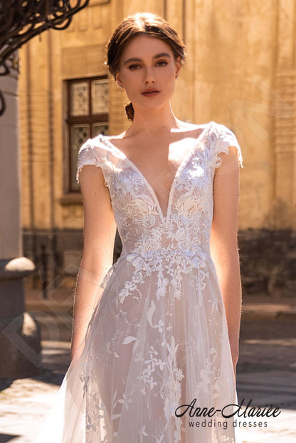 Merion Open back A-line Short/ Cap sleeve Wedding Dress 7