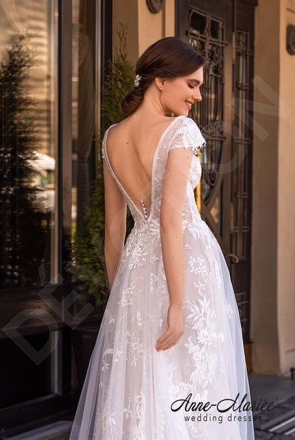 Merion Open back A-line Short/ Cap sleeve Wedding Dress 3
