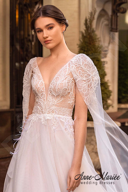 Noelly Open back A-line Detachable sleeves Wedding Dress 6