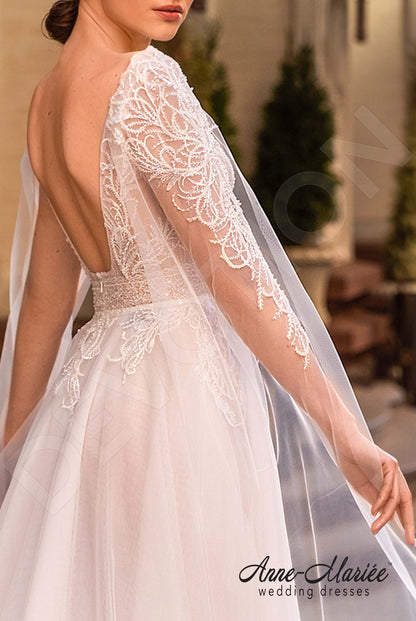 Noelly Open back A-line Detachable sleeves Wedding Dress 4
