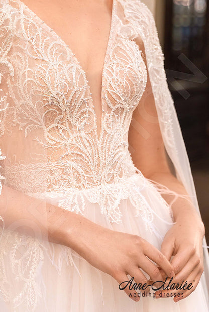 Noelly Open back A-line Detachable sleeves Wedding Dress 7