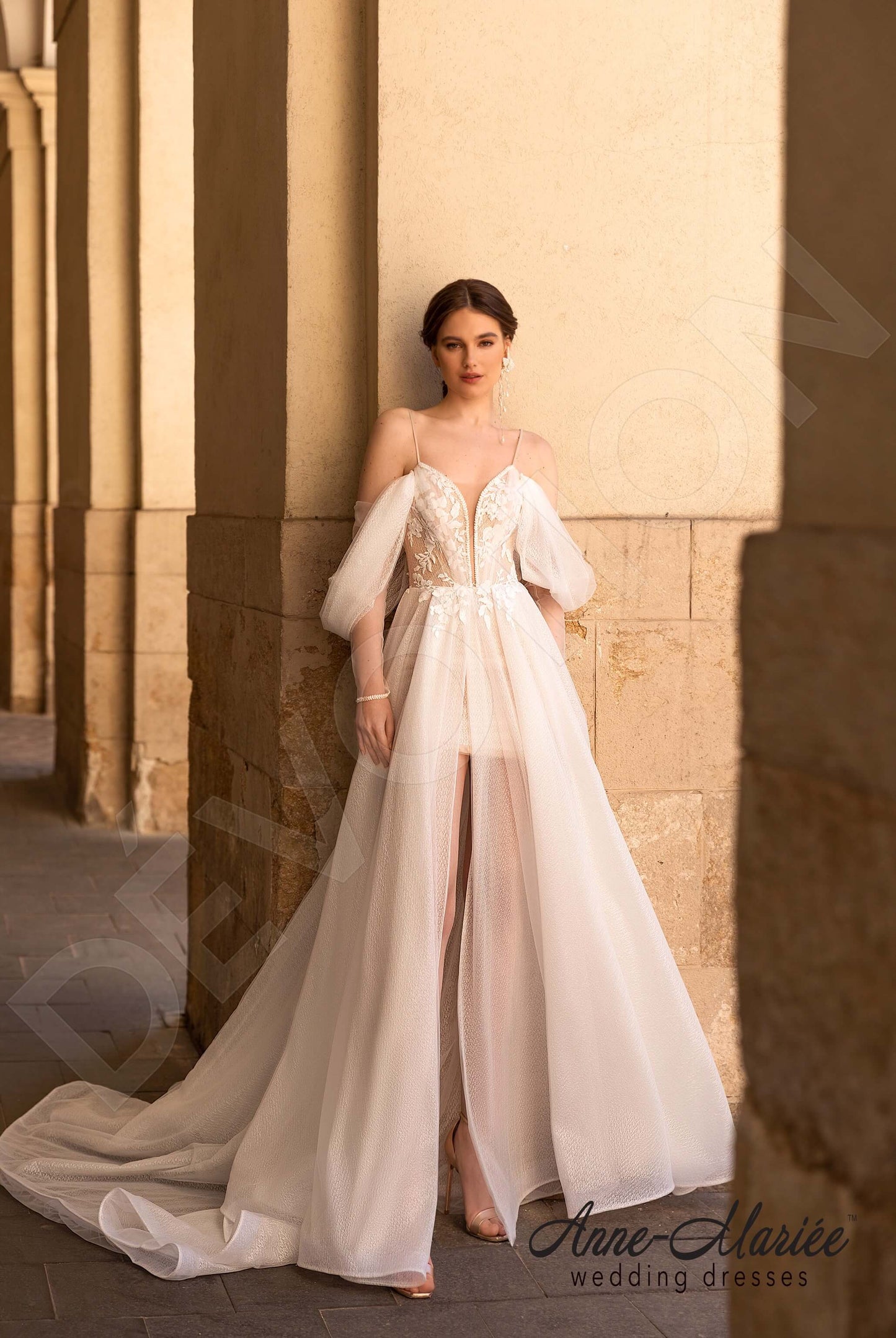 Orian Open back A-line Detachable sleeves Wedding Dress 5