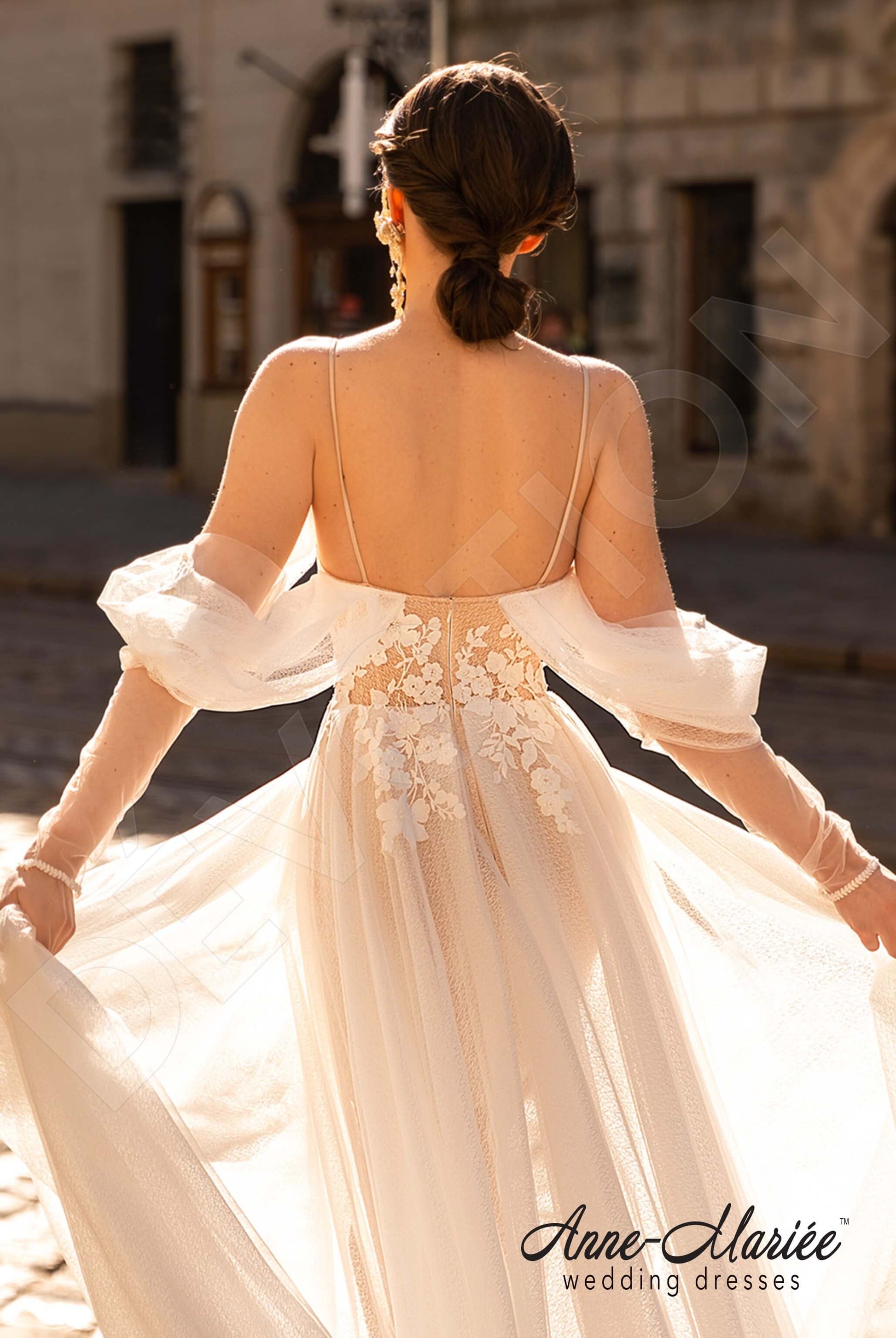 Orian A-line Deep V-neck Milk Nude Wedding dress