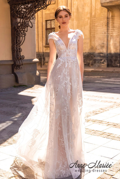 Merion Open back A-line Short/ Cap sleeve Wedding Dress Front
