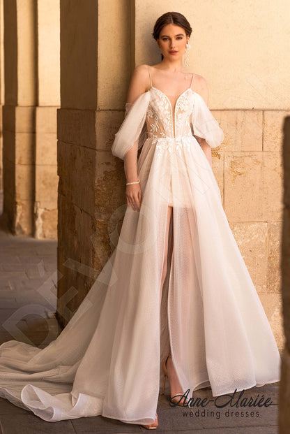Orian Open back A-line Detachable sleeves Wedding Dress Front