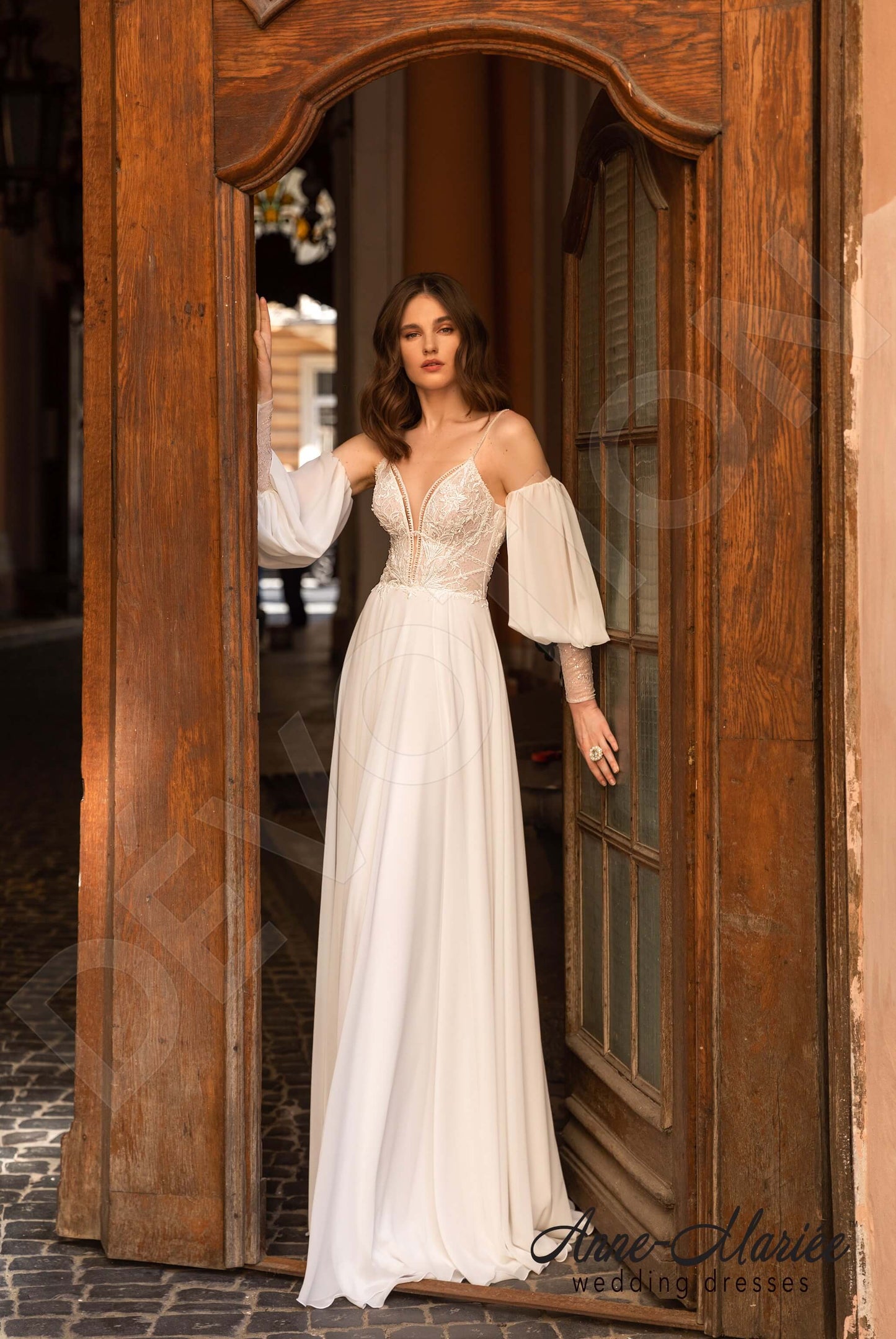 Selma Open back A-line Detachable sleeves Wedding Dress 6
