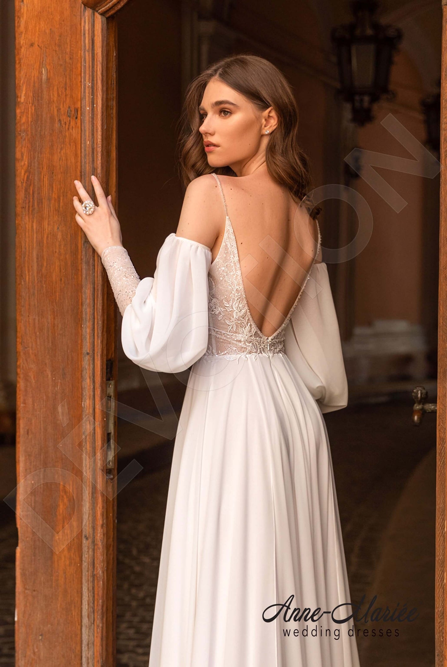 Selma Open back A-line Detachable sleeves Wedding Dress 3