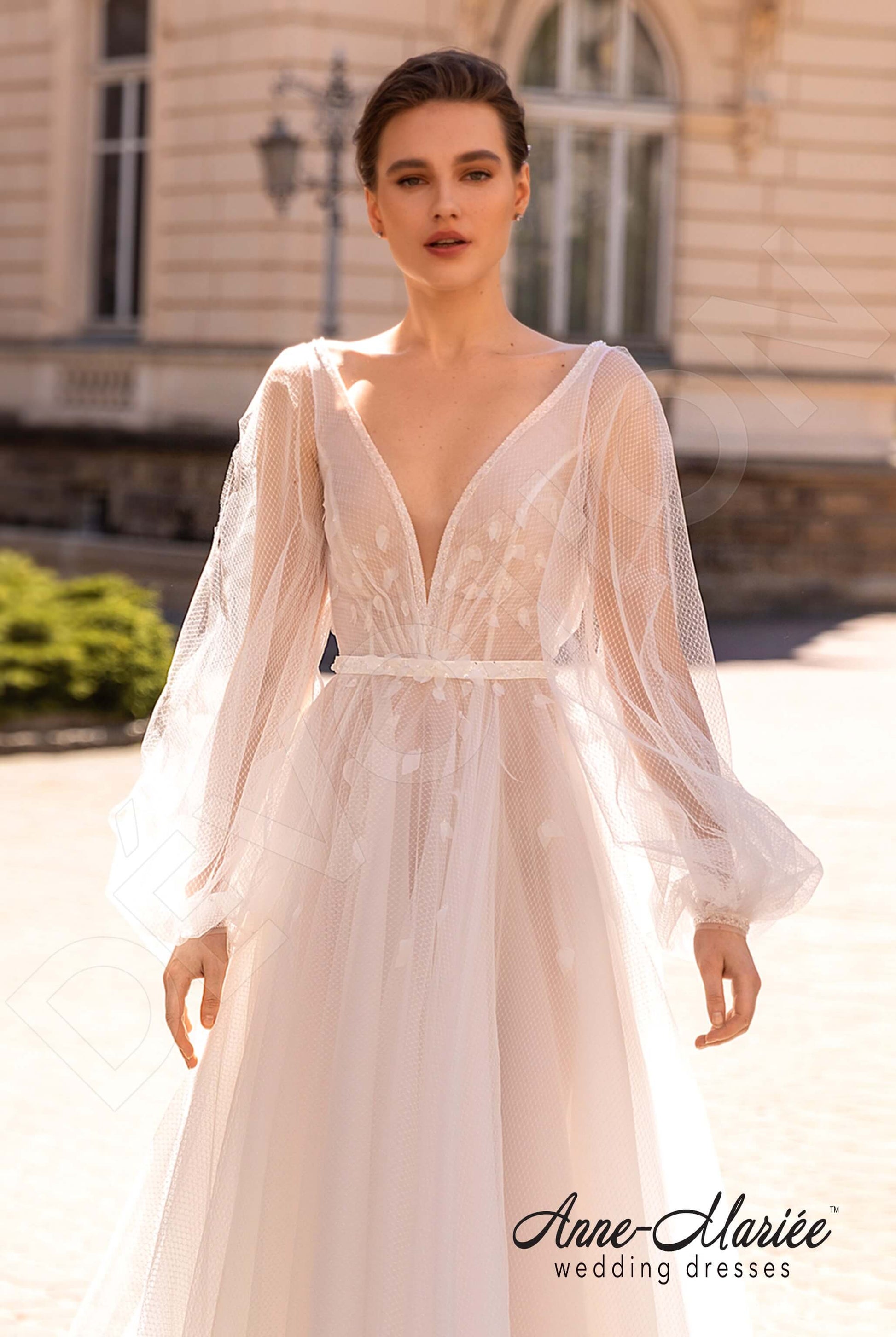 Sophie A-line Deep V-neck Milk Wedding dress