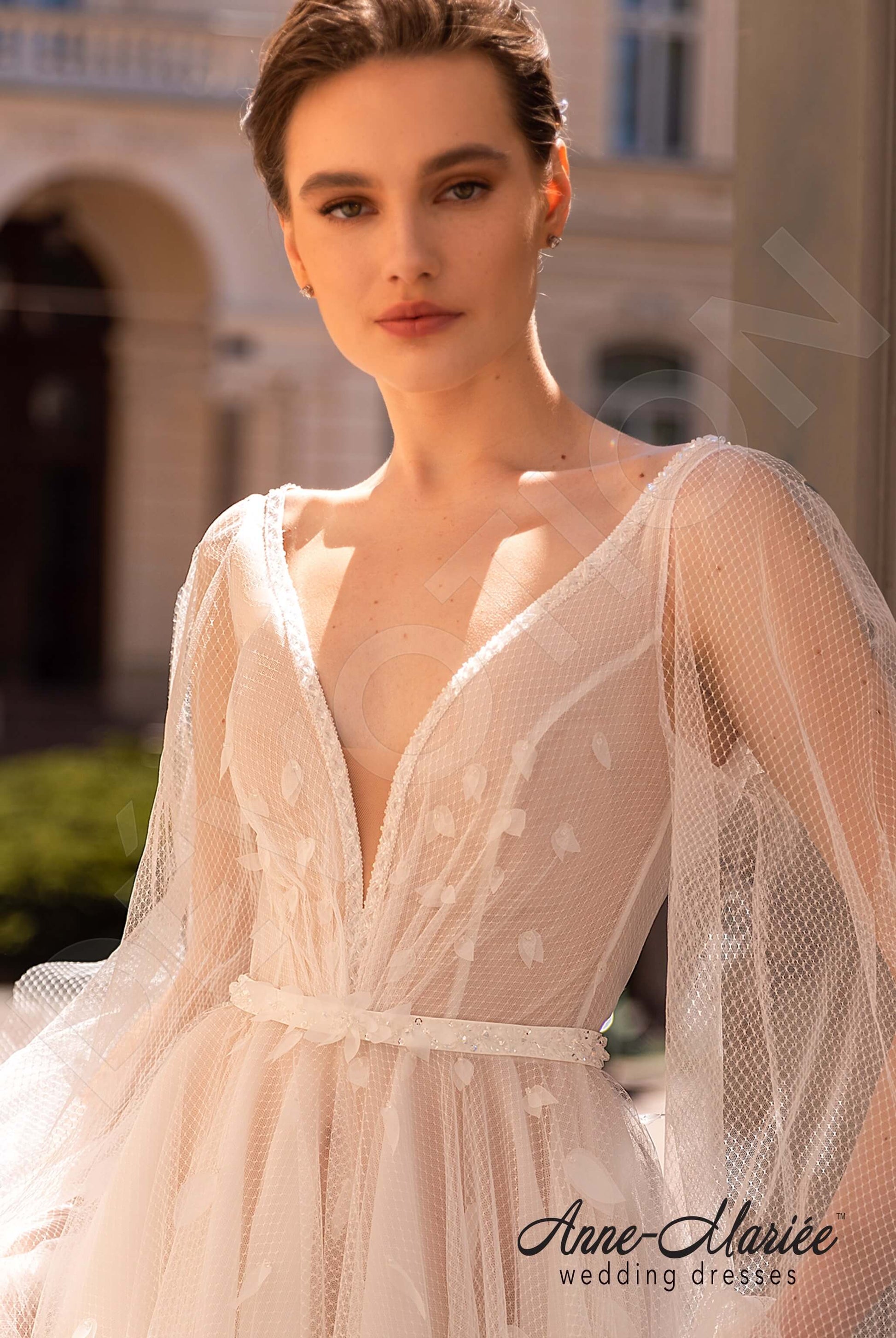 Sophie A-line Deep V-neck Milk Wedding dress