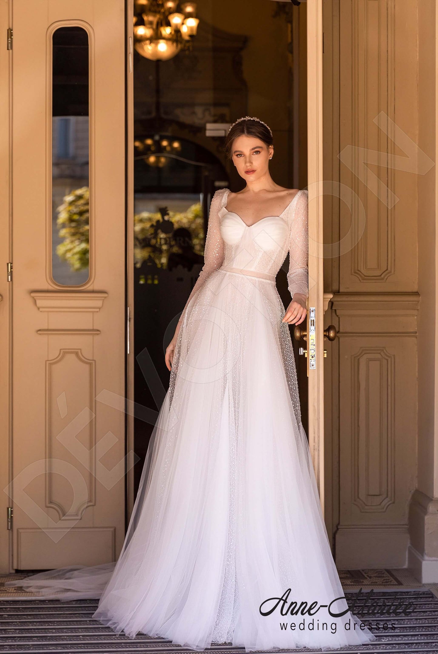 Tessora Open back A-line Detachable sleeves Wedding Dress 5