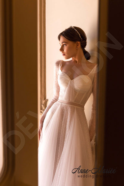 Tessora Open back A-line Detachable sleeves Wedding Dress 2