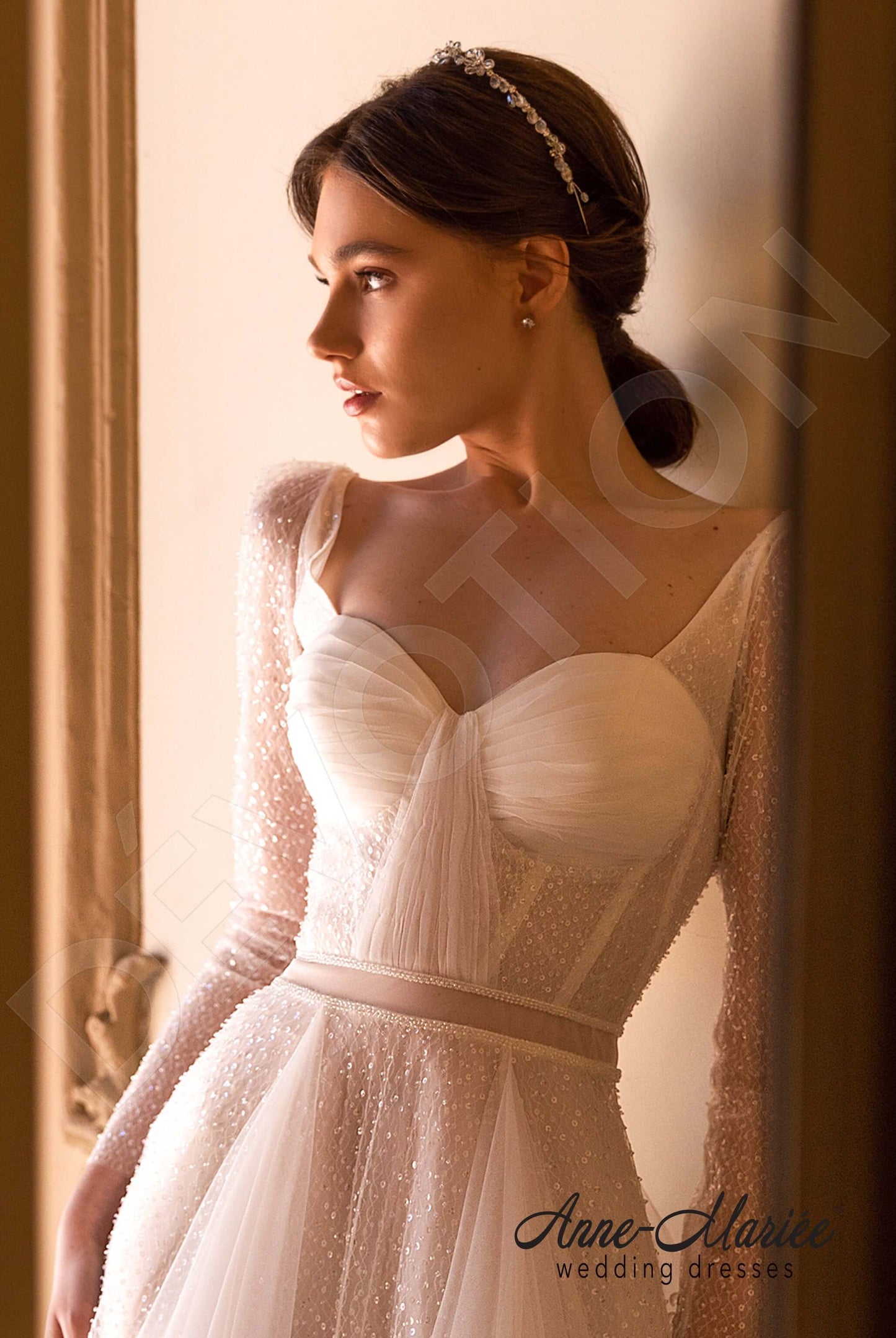 Tessora Open back A-line Detachable sleeves Wedding Dress 7