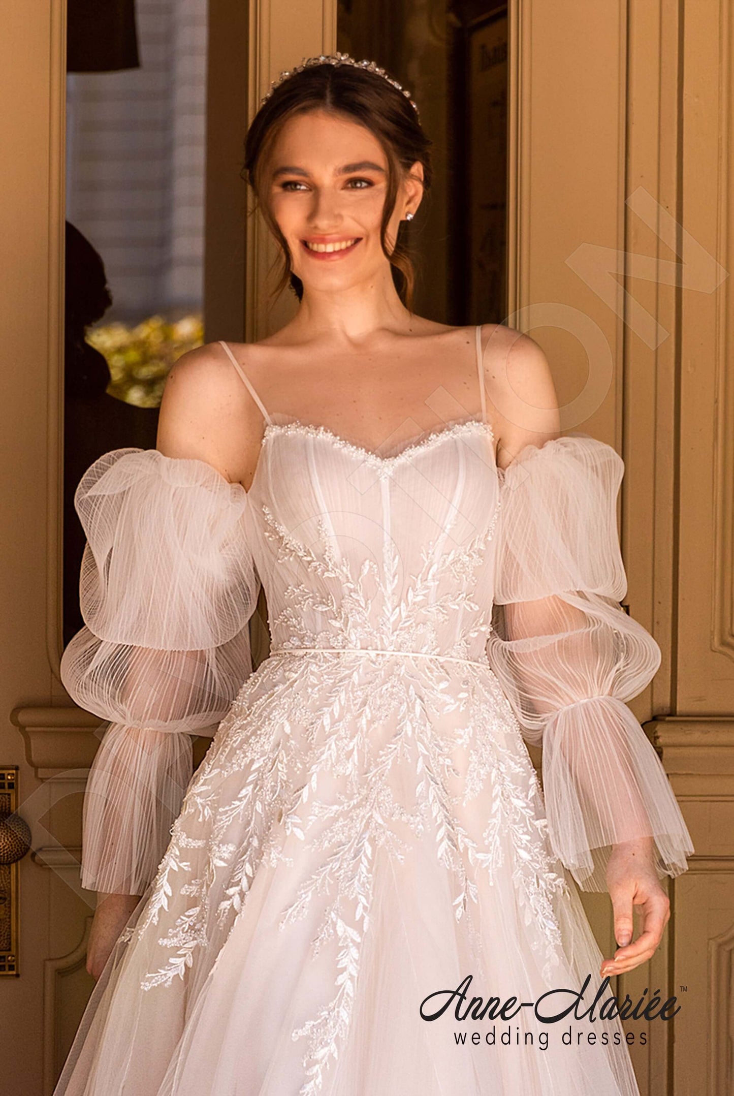 Zoera Open back A-line Detachable sleeves Wedding Dress 7