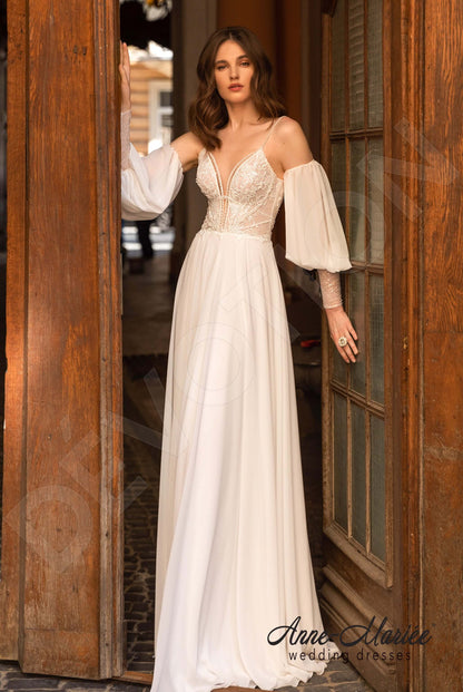 Selma Open back A-line Detachable sleeves Wedding Dress Front