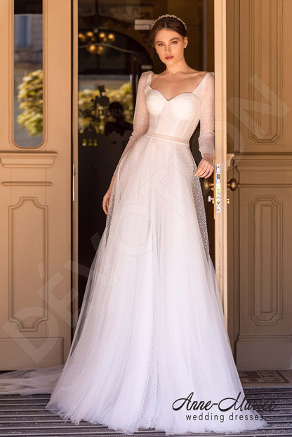 Tessora Open back A-line Detachable sleeves Wedding Dress Front